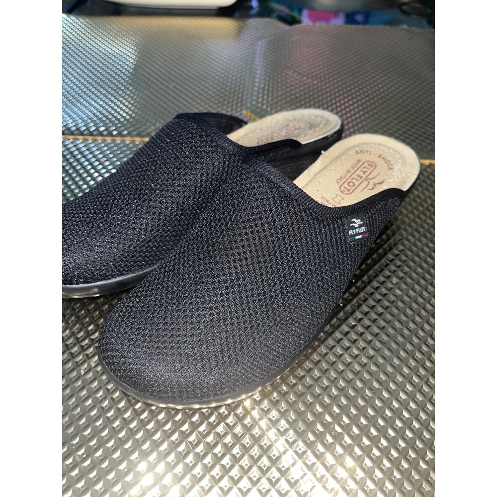 Fly Flot Womens Black Mesh Clogs Mules 39 Comfort Anti Shock Italy (373)
